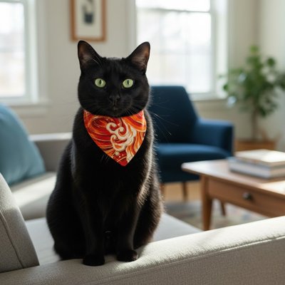 Collier Chat bandana rouge avec motifs dorés"