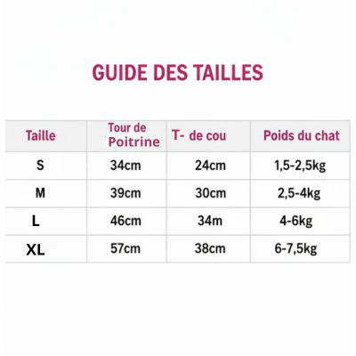 Harnais pour chat avec tableau detail