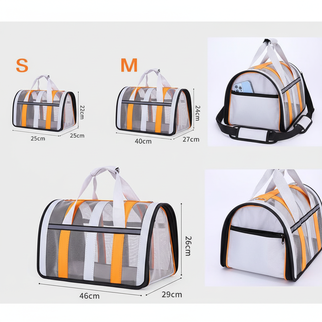 Trois sacs de transport chat avec espacement et dimensions