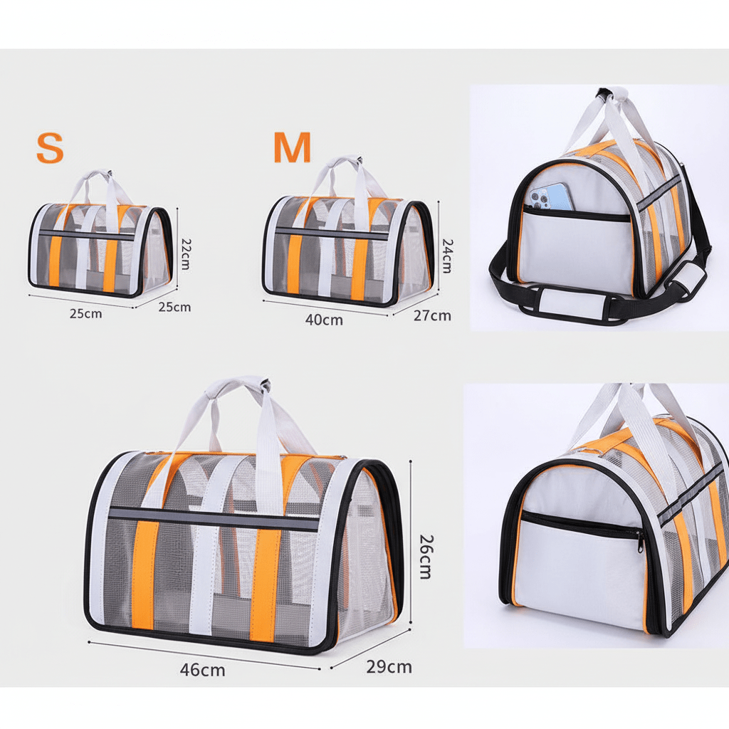 Trois sacs de transport chat avec espacement et dimensions