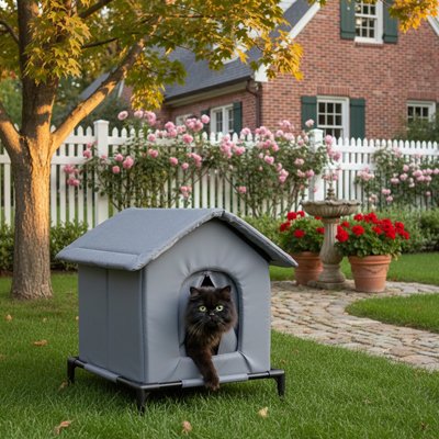 Abri extérieur pour chat design avec porte étoile