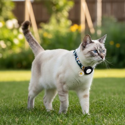 "Chat blanc portant collier GPS noir"