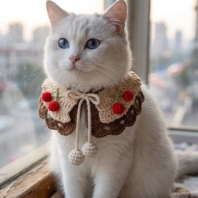 Chat blanc portant collier Chat marron et crème avec cerises rouges