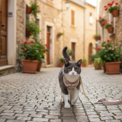 Chat en promenade avec harnais anti-évasion