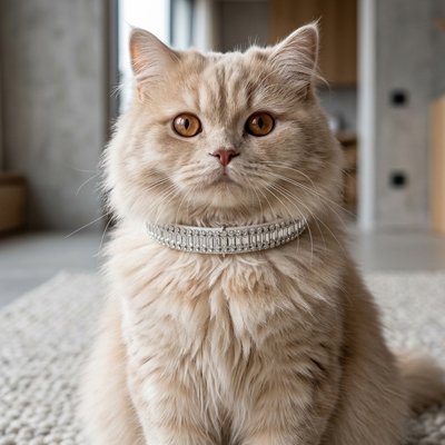 Collier chat élégant strass argenté sur chat beige — Chatohub