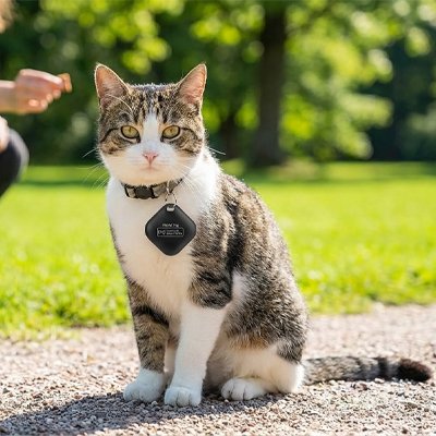  "Chat portant un traceur GPS chat noir au collier pour localisation en extérieur"