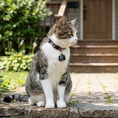  "Chat portant un traceur GPS chat noir au collier pour sécurité et géolocalisation en extérieur"