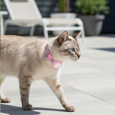 Chat siamois avec collier GPS rose 