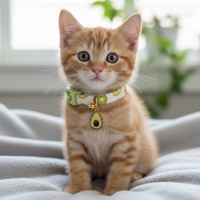  Chaton roux collier kiwi vert et or avec pendentif