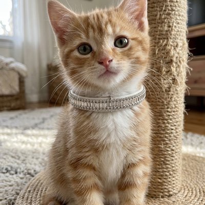 Collier chat strass argenté pour chaton roux — Chatohub