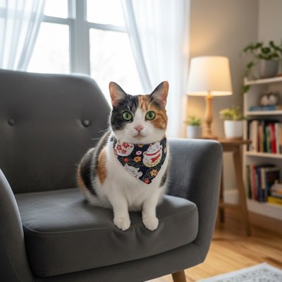 Collier Chat bandana noir à motifs floraux colorés