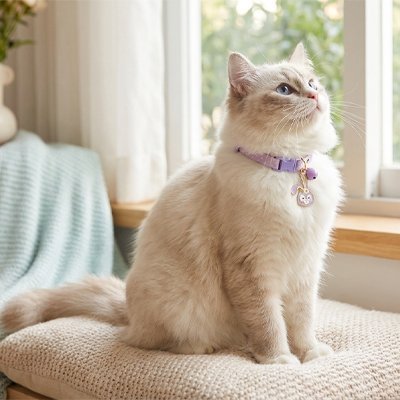 Collier chat lilas avec médaille – collier chat doux et léger