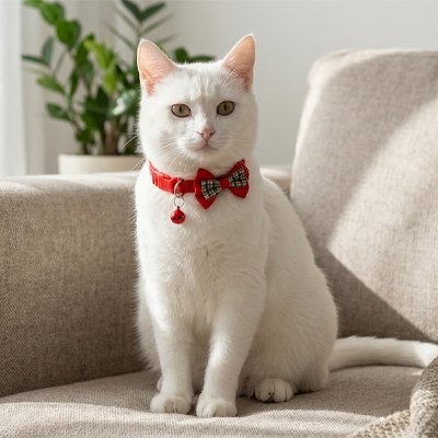  Collier chat nœud papillon rouge tartan clochette