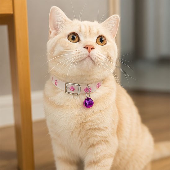 Collier chat pattes rose avec clochette