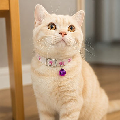 Collier chat pattes rose avec clochette