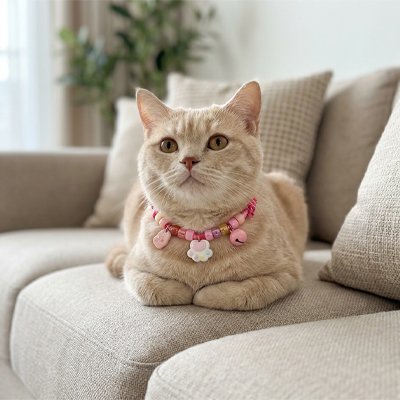 Collier chat rose avec médaille personnalisable - Chat gris avec collier pour chat élégant