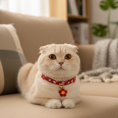 Collier chat rouge avec pendentif fleur – chat blanc