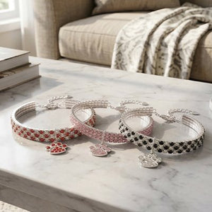 Collier chat strass multicolore pendentif patte