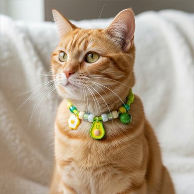 Collier chat vert avec clochette et médaille - Chat roux portant un collier pour chat coloré