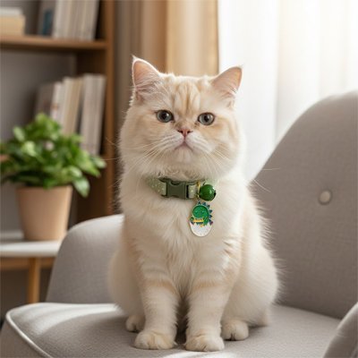 Collier chat vert avec médaille dinosaure – accessoire chat original
