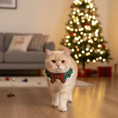  Collier chat festif motifs écossais rouge et vert