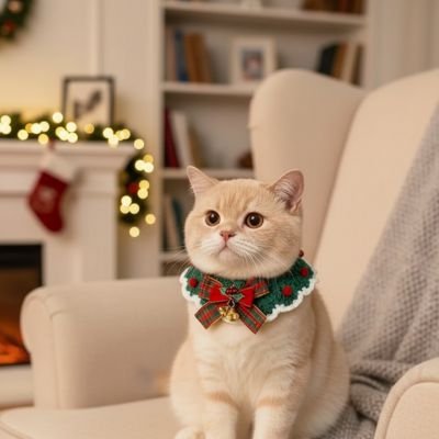 Collier chat Noël avec clochette dorée