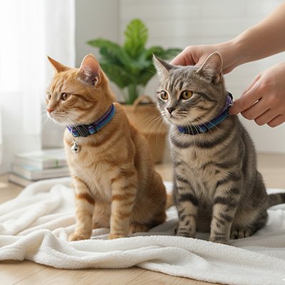  "Gros plan sur les finitions du collier pour chat Minou loft, design haut de gamme"