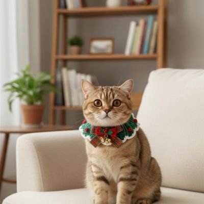  Chat tigré avec bandana de Noël