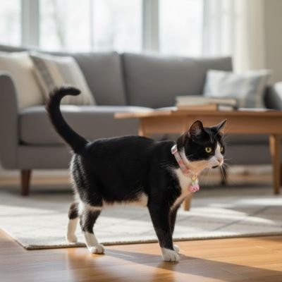  Chat noir et blanc portant un collier chat rose ajustable