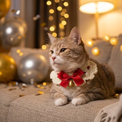 Collier festif pour chat avec nœud rouge et clochette