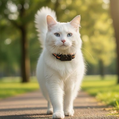 Collier GPS chat blanc en extérieur