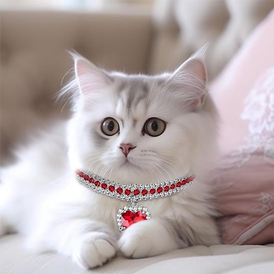 Collier pour Chat strass pendentif cœur rouge cristal