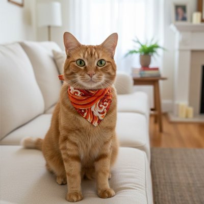 Collier Chat bandana rouge à motifs blancs