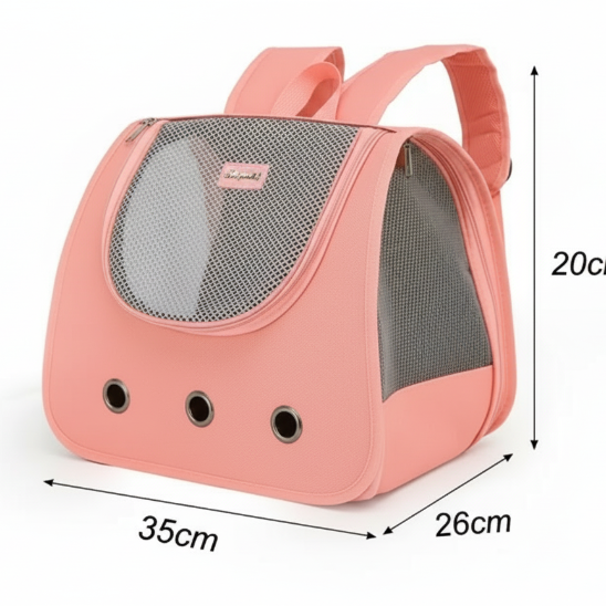 Sac à dos à chat rose de dimensions 35x26x20cm.