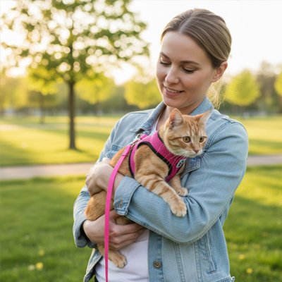 Harnais chat beige rose confortable et ajustable