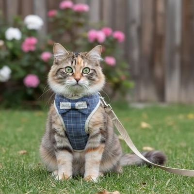 Harnais chat bleu avec nœud papillon
