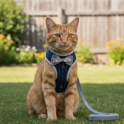 Harnais chat bleu marine avec nœud papillon