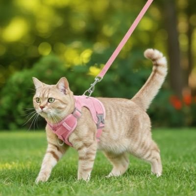  Harnais chat rose confortable avec laisse pour promenade sécurisée.