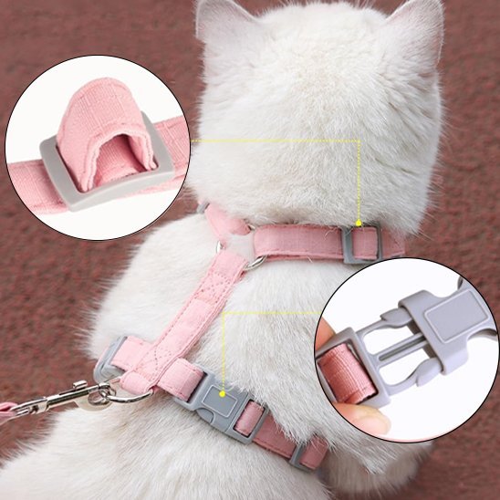  Harnais chat rose vue dos – boucle sécurité et rembourrage doux