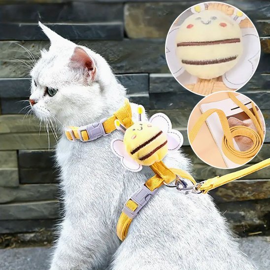 Harnais pour chat jaune abeille avec laisse – balade chat extérieur