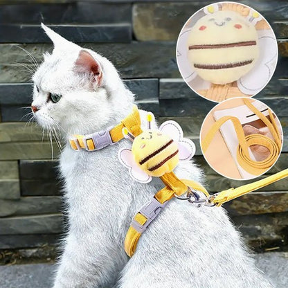 Harnais pour chat jaune abeille avec laisse – balade chat extérieur