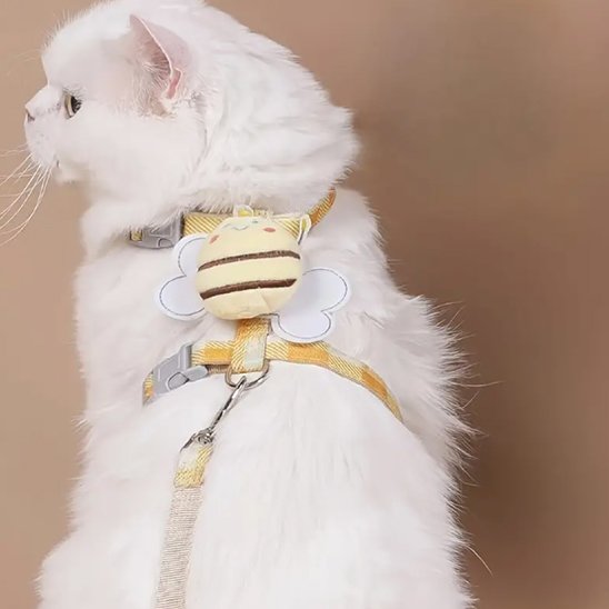 Harnais pour chat jaune abeille peluche – accessoire chat promenade sécurisé