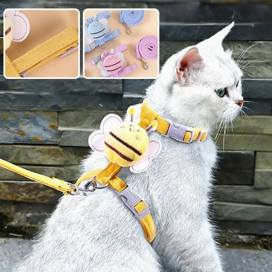 Harnais pour chat kawaii abeille jaune avec laisse – accessoire balade