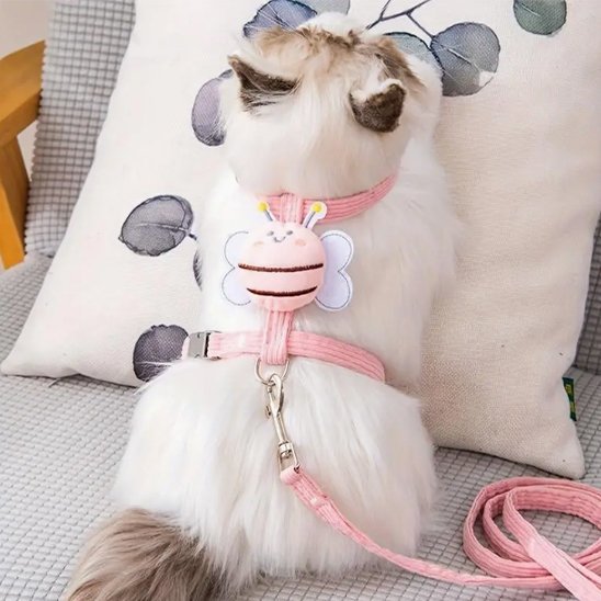 Harnais pour chat rose avec peluche abeille – harnais chat kawaii réglable
