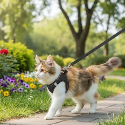 Harnais pour chat anti-évasion avec laisse - Chat en promenade extérieure sécurisée
