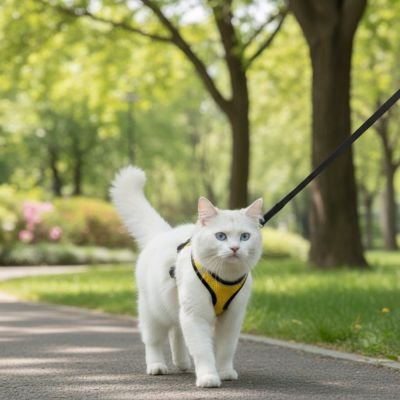 Harnais chat réglable jaune et noir - Promenade confortable pour chat d'extérieur
