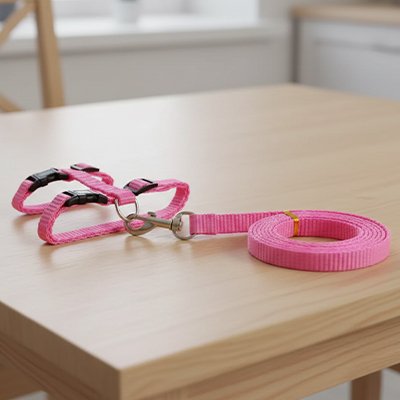 Harnais chat rose avec laisse – vue produit