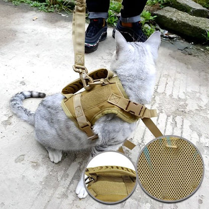Harnais tactique pour chat avec poches de rangement et laisse"