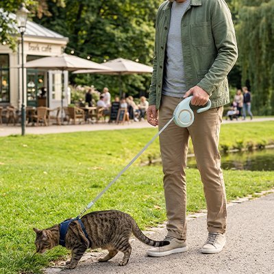 Laisse pour chat rétractable promenade urbaine