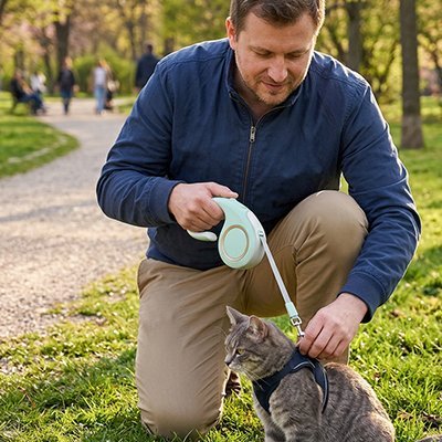 Laisse pour chat rétractable homme et chaton parc